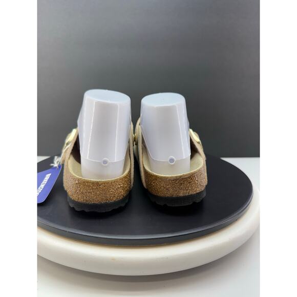 Birkenstock Boston Clogs Shiny Gold Python Eggshell Womens Size 7 Narrow Slip On - Picture 6 of 11